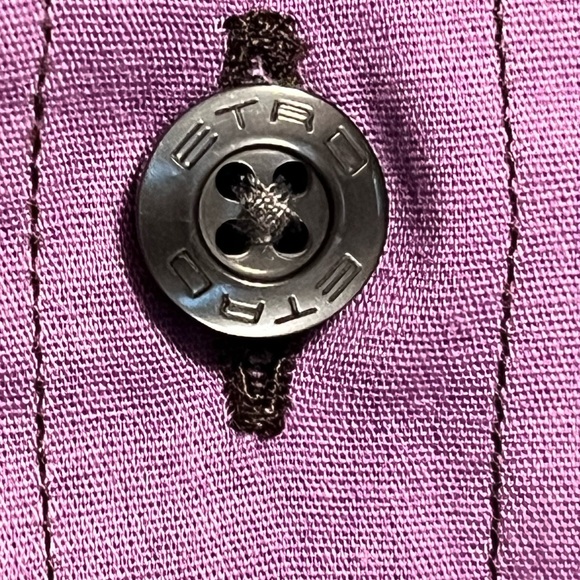 ETRO Shirt Womens Paisley Button Up Long Sleeve Stretch Cotton Purple Italy - Picture 8 of 13